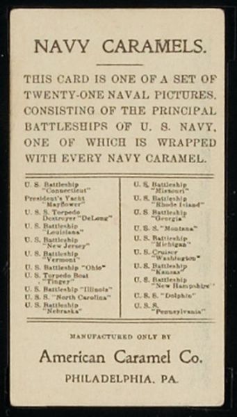 E3 1910 American Caramel Co Navy Caramels Battleships
